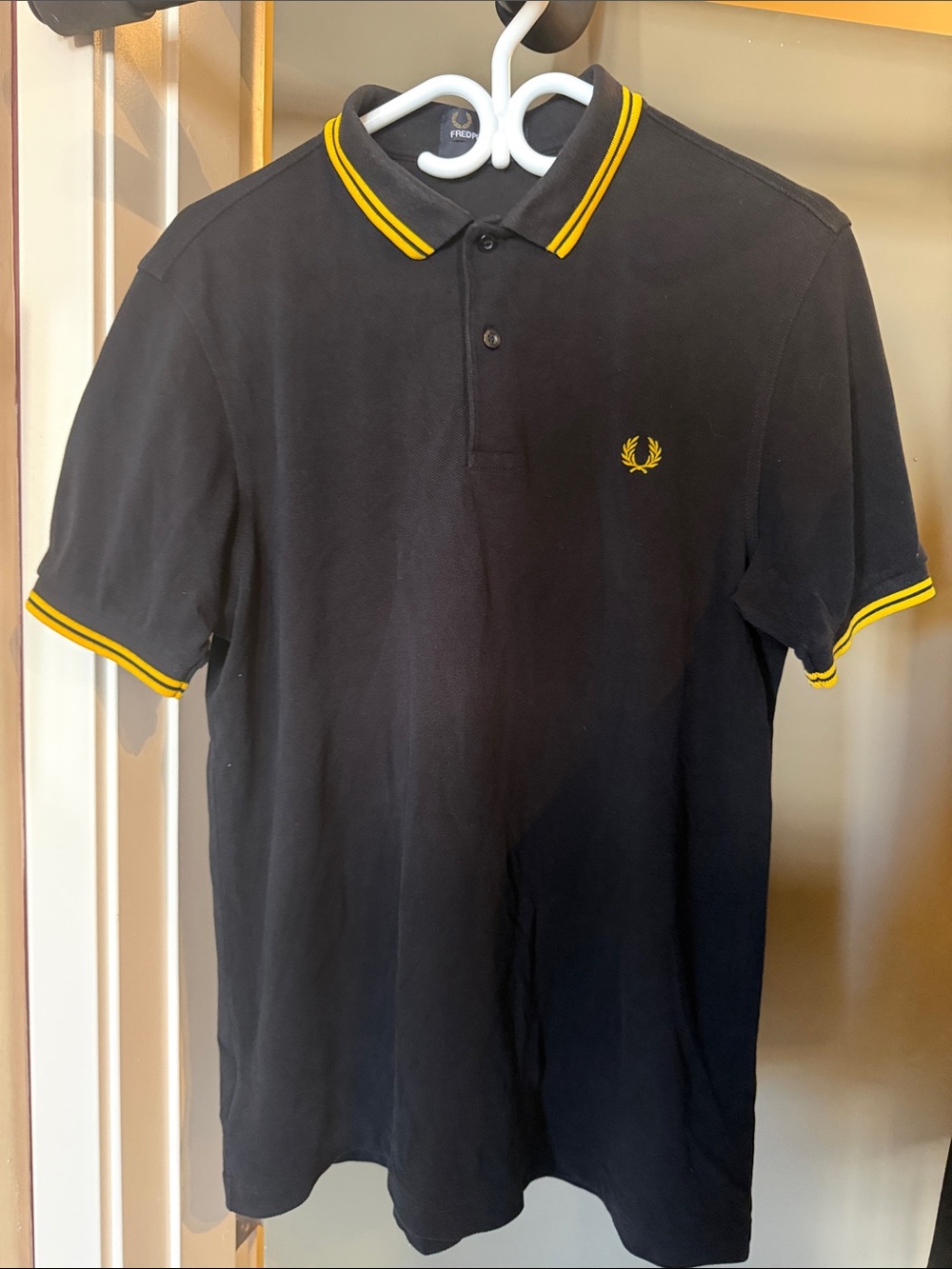 Fred Perry Black Polo with Yellow Trim and Laurel Logo